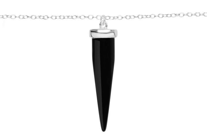 [09939C380RON] Silver 925 necklace 38+5cm sterling silver (Semiprecious stone, Black, Sterling silver)