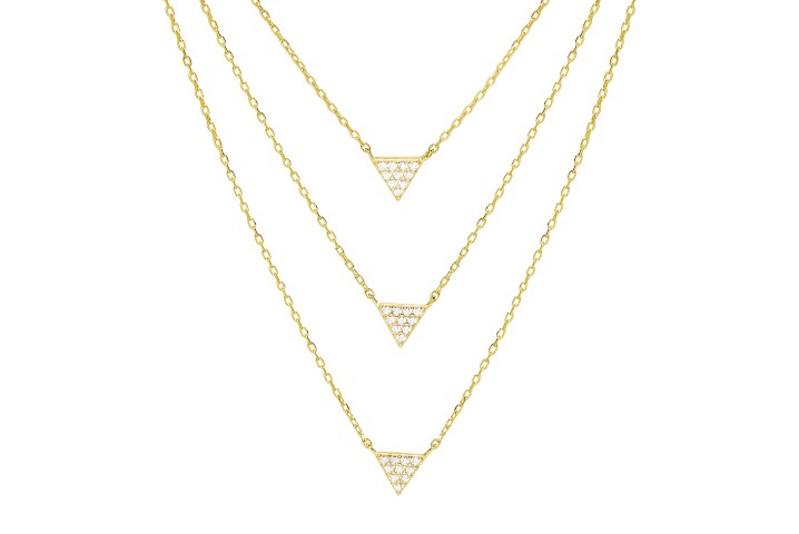 Collar plata 925 triangulos triple cadena cz 