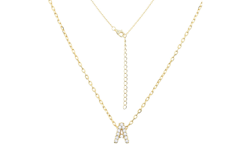 [09997L0A2ZBL] Collar plata 925 iniciales cz 38+5cm alargo  (Letra A, Oro)