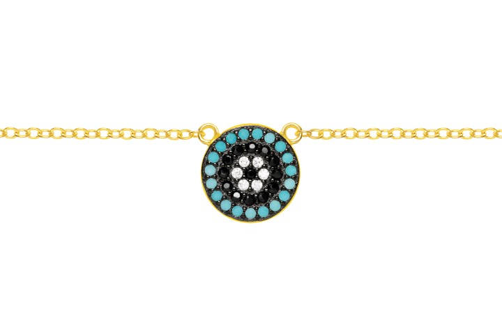 [10158C382ZBL] Silver 925 turkish eye cz neck 38+5cm rhodium (Gold plated)