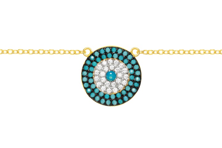 Collar plata 925 zirconita ojo turcoc/cz turquesa 