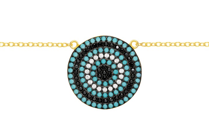 Collar plata 925 zirconita ojo turcoc/cz turquesa 