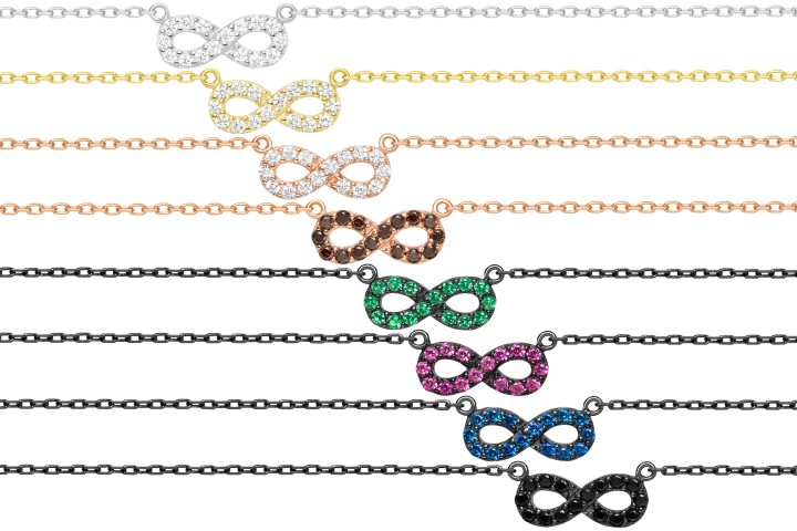 Silver cz necklace 38+5cm rutenium plated