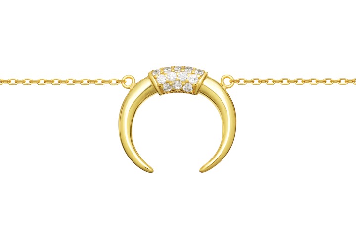[10591C382ZBL] Silver 925 horn cz necklace 38+5cm rhodium (Gold plated)