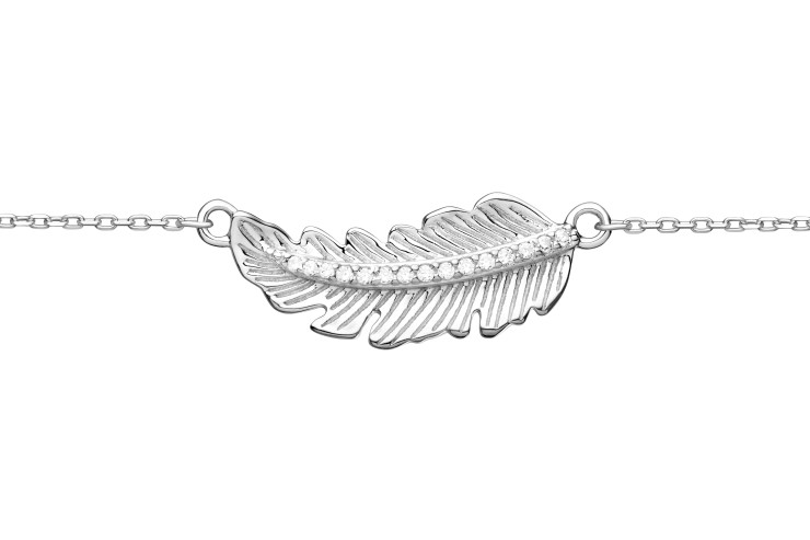 [10698C381ZBL] Collar plata 925 zirconita pluma  (Blanca, Rodio)