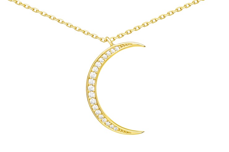 Silver 925 moon cz necklace 38+5cm rhodium