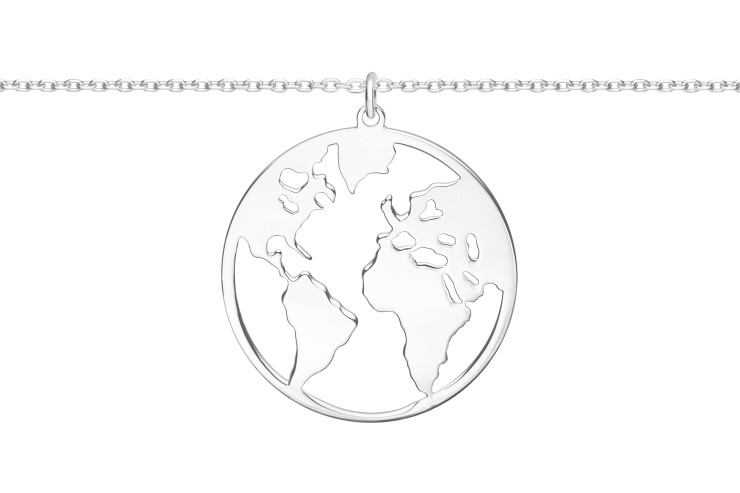 Silver 925 world map necklace 38+5cm sterling silver