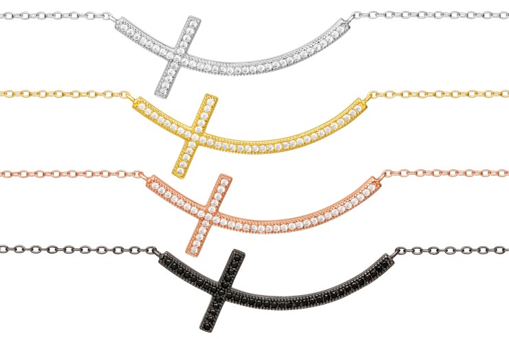 Silver 925 cz necklace 40+5cm rutenium plated
