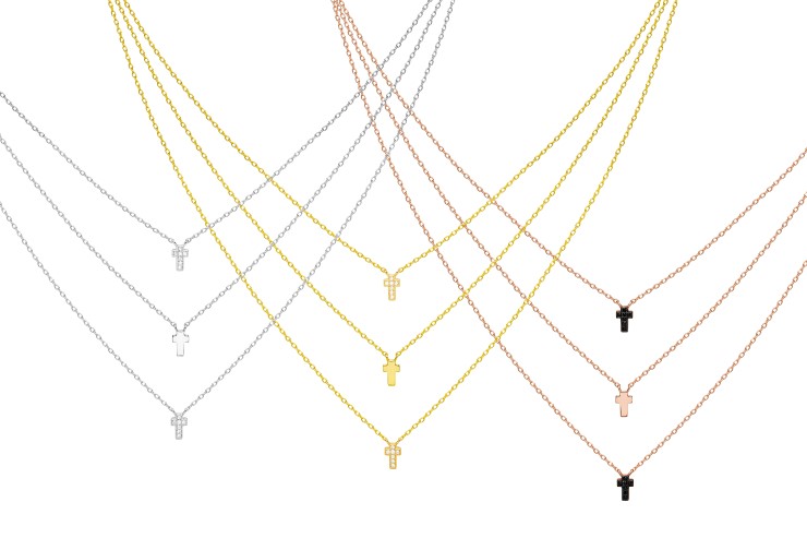 Sterling silver zirconia cross triple chain necklace
