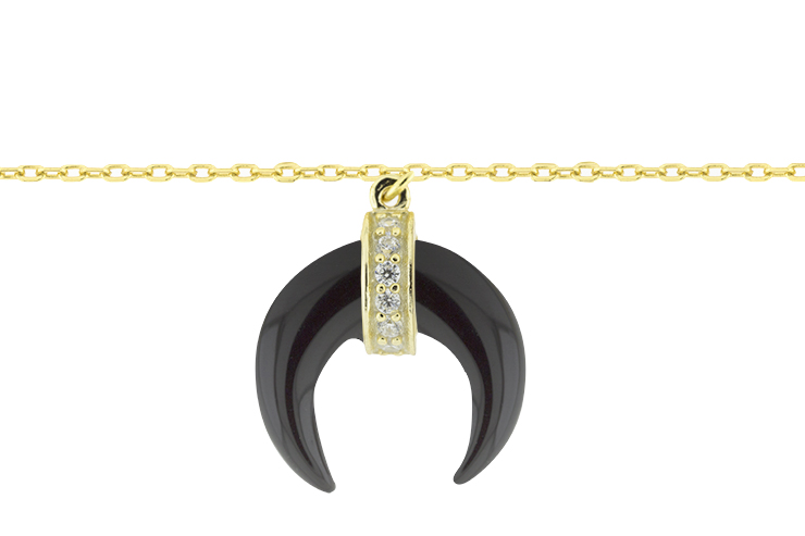 [11278C382ZON] Silver 925 cz necklace 38+5cm rhodium (Semiprecious stone, Black, Gold plated)