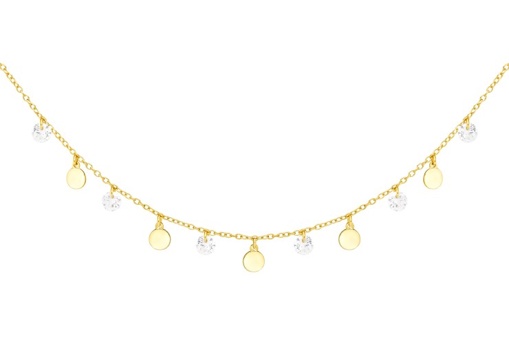 [11465C382ZBL] Collar plata 925 con zirconitas 4mm y placas  (Oro)