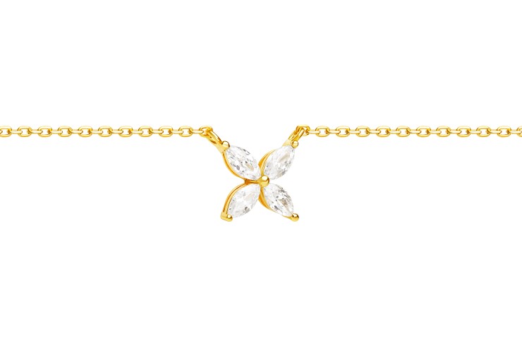 [11934C382ZBL] Silver 925 flower cz 38+5cm rhodium (Gold plated)
