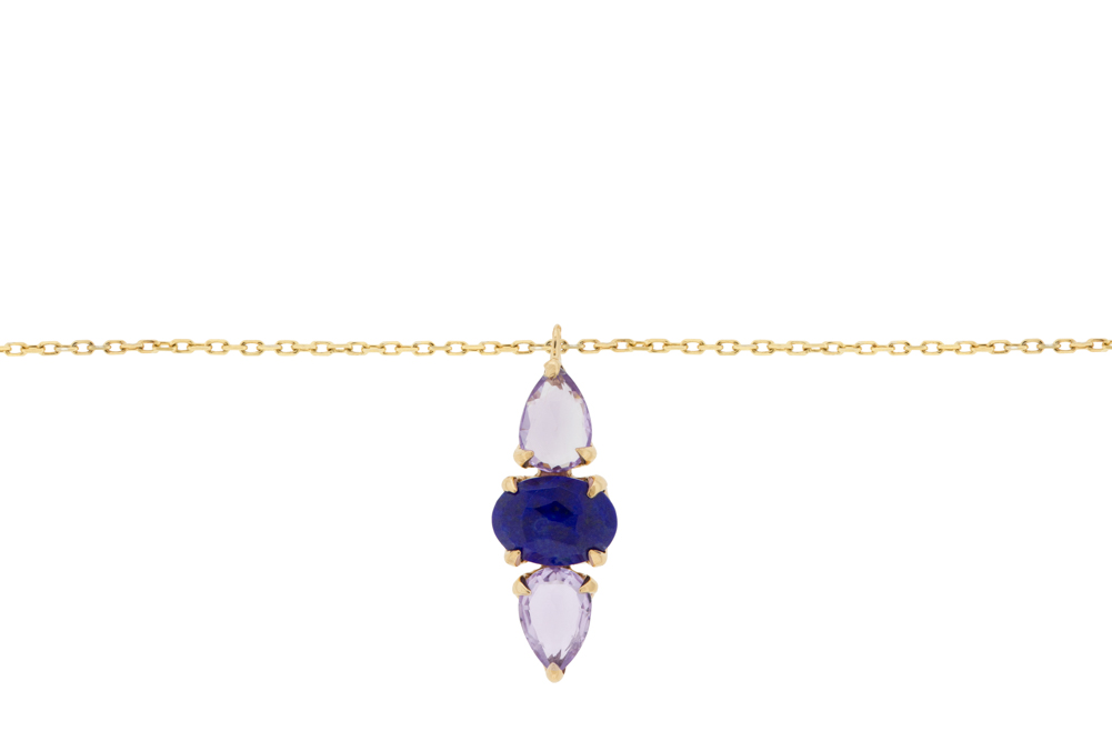 [12494C383RAL] Collar plata 925 piedra semi preciosa  (Lapis-lázuli, Oro rosa)