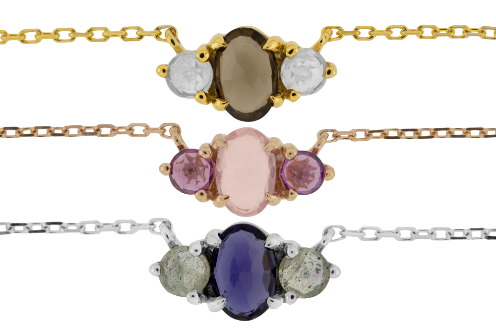 Silver 925 necklace semi preci 38+5cm rose gold plated