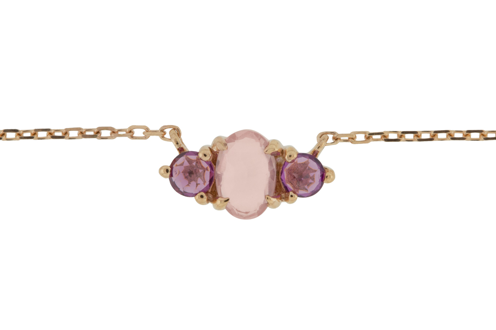 [12503C383RRG] Silver 925 necklace semi preci 38+5cm rose gold plated (Rose quartz, Rose gold plated)