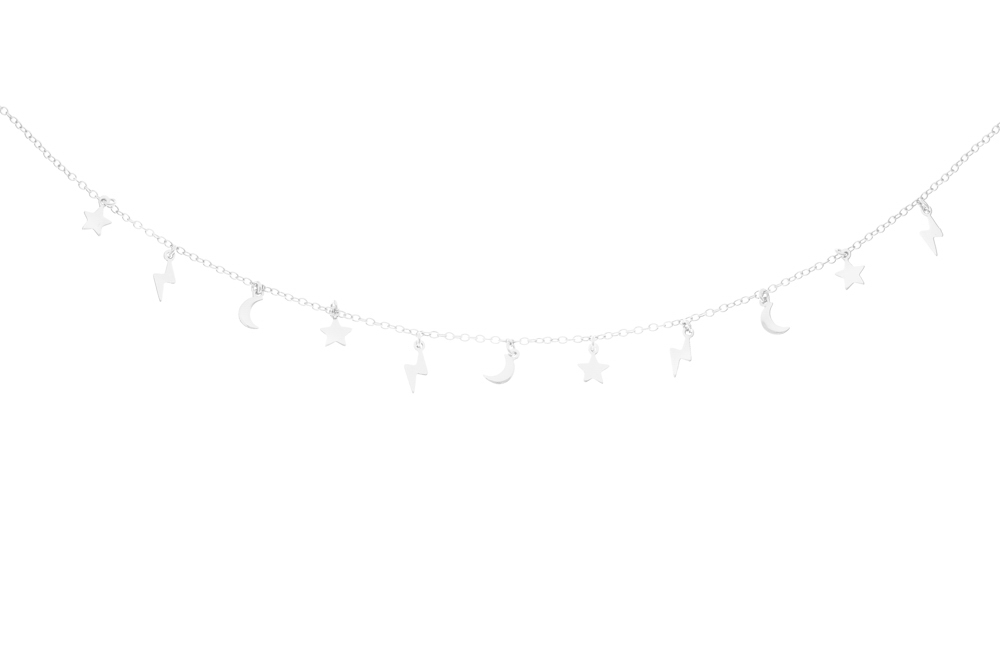 Collar choker plata 925 rayo estrella luna 