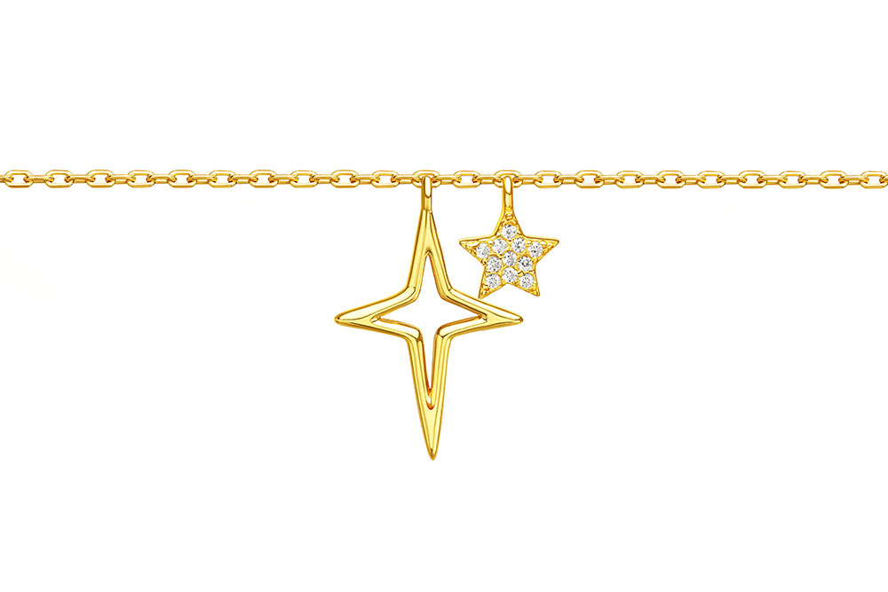 [12889C382ZBL] Collar plata 925 dos estrellas zirconitas (Oro)