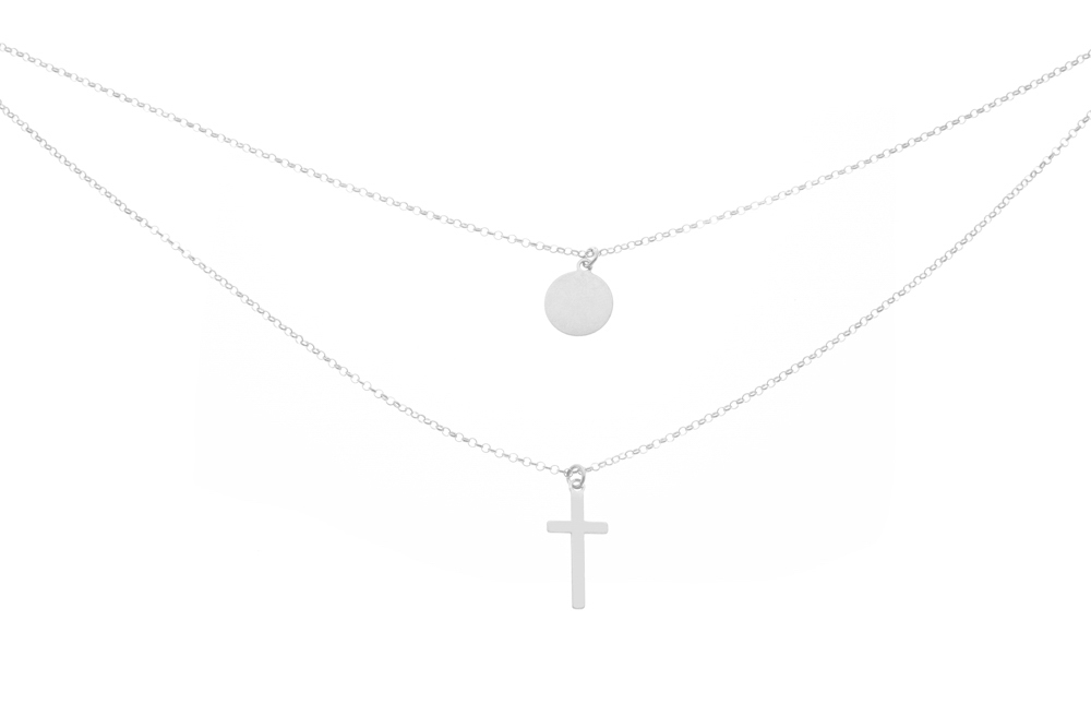 Collar plata 925 doble placa 10mm y cruz