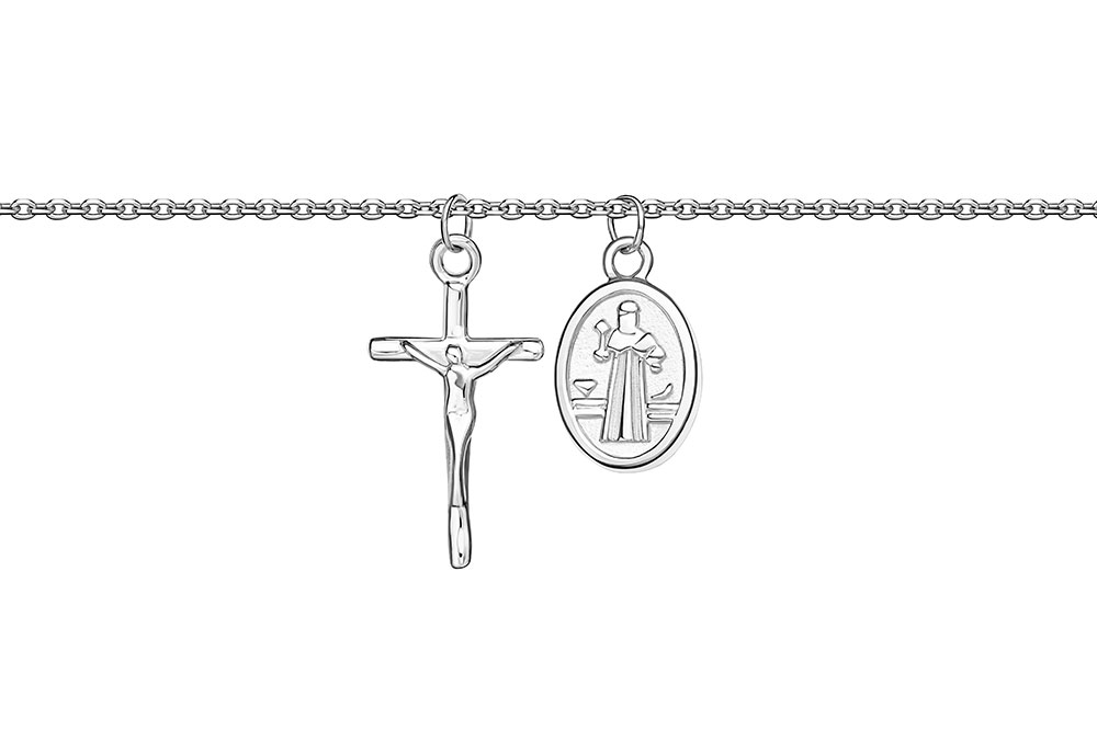 [13188C0000PL] Collar plata 925 medalla virgen y cruz  (Plata)