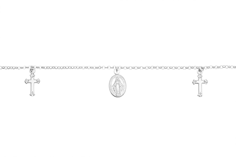 [13249C3800PL] Collar plata 925 virgen con dos cruces  (Plata)
