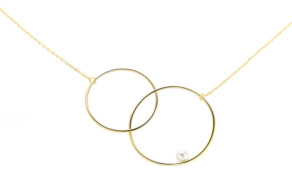 Collar plata 925 dos circulos c/perla 5mm + alargo 