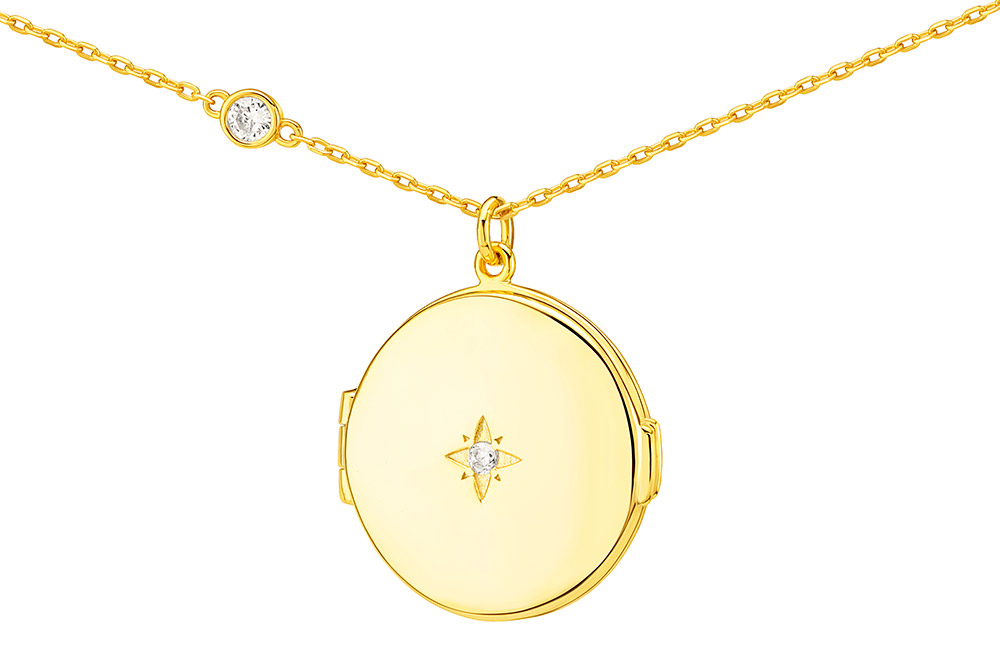 [13618C602ZBL] Collar plata 925 rosa de los vientos cz portafoto (Oro)