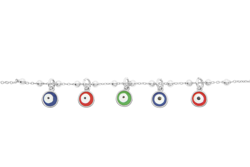 [13654C380EMC] Collar plata 925 bolitas con ojo turco esmaltado  (Plata)