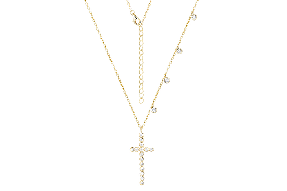 [13860C382ZBL] Silver 925 cz necklace 38+5cm rhodium (White, Gold plated)