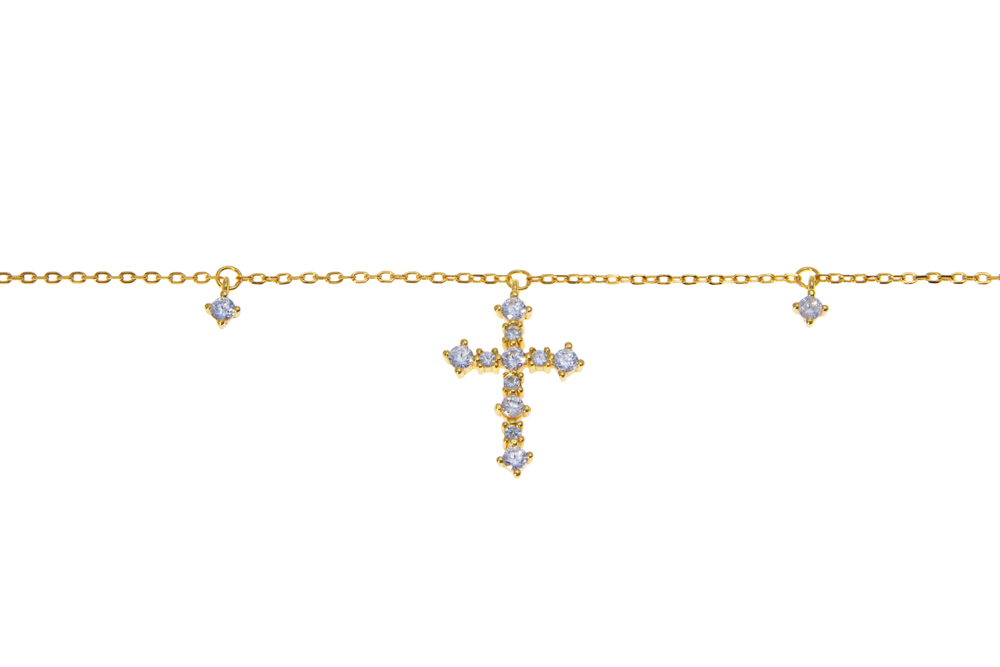 [13891C382ZBL] Collar plata 925 cruz con zirconita (Blanca, Oro)