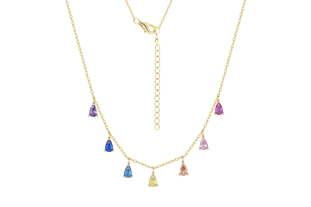 [14026C382ZMC] Silver 925 mix cz necklace 38+5cm rhodium (Gold plated)