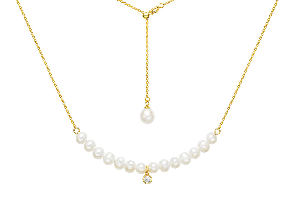 Collar plata ajustable perlas 5-6mm con zirconita 