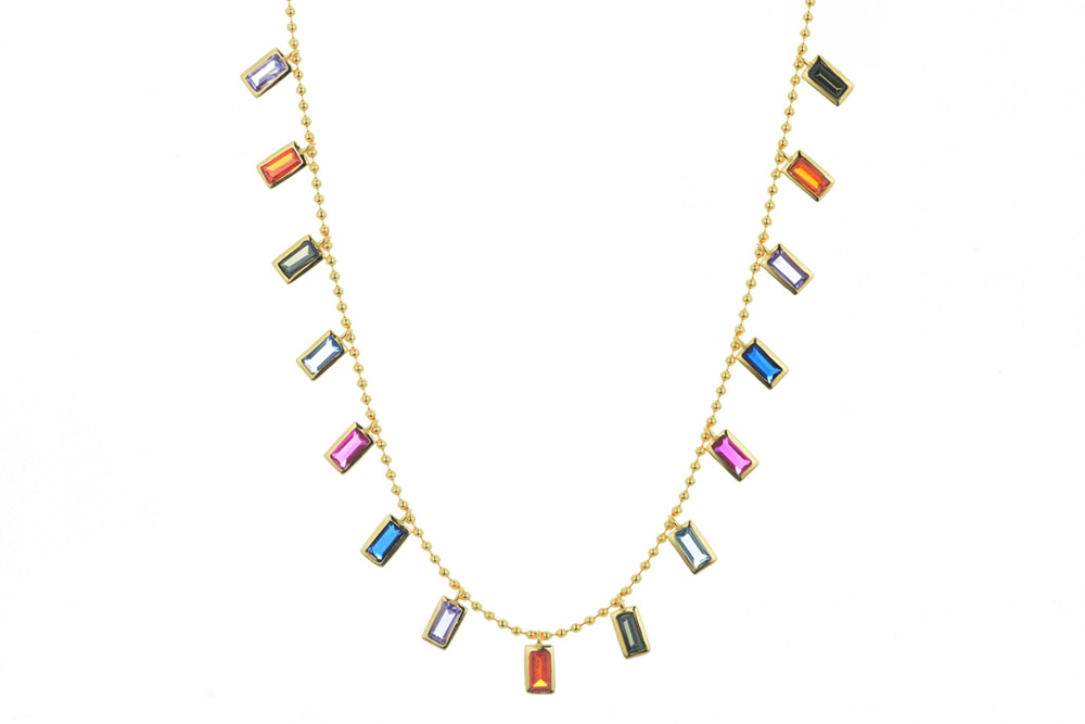 Collar plata 925 bolitas rectangular con zirconita