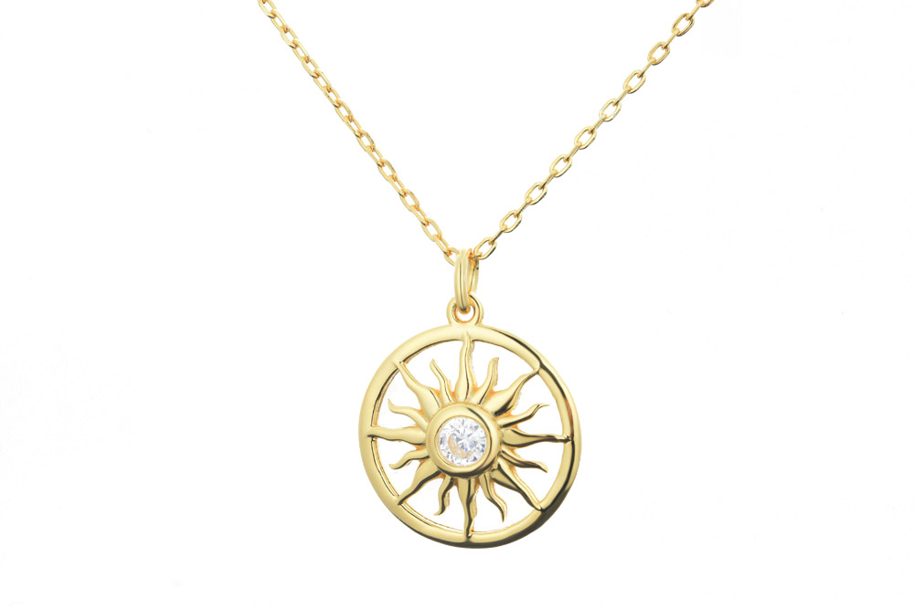 [14424C382ZBL] Silver 925 sun necklace with cz 38+5cm rhodium (Gold plated)