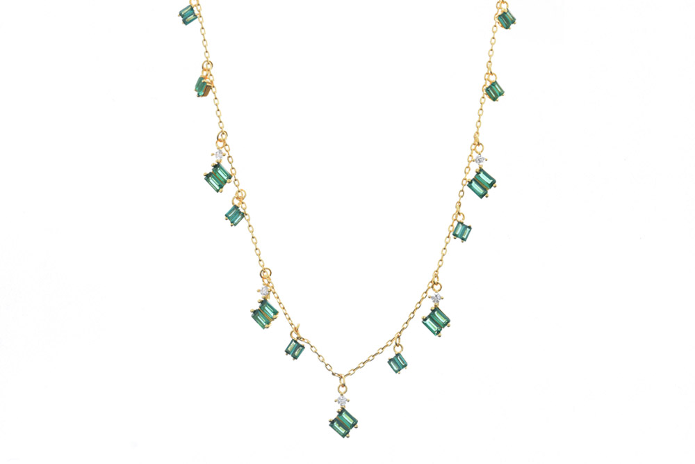 [14430C382ZES] Collar plata 925 con zirconitas rectangular (Esmeralda)