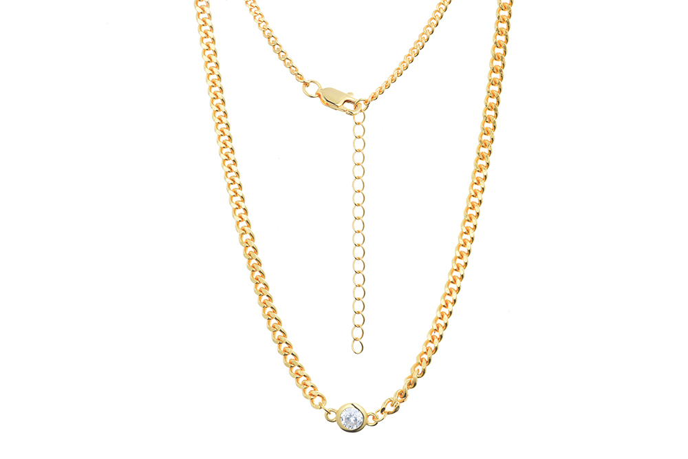 [14438C382ZBL] Cadena barbada plata 925 con zirconita 4mm (Oro)