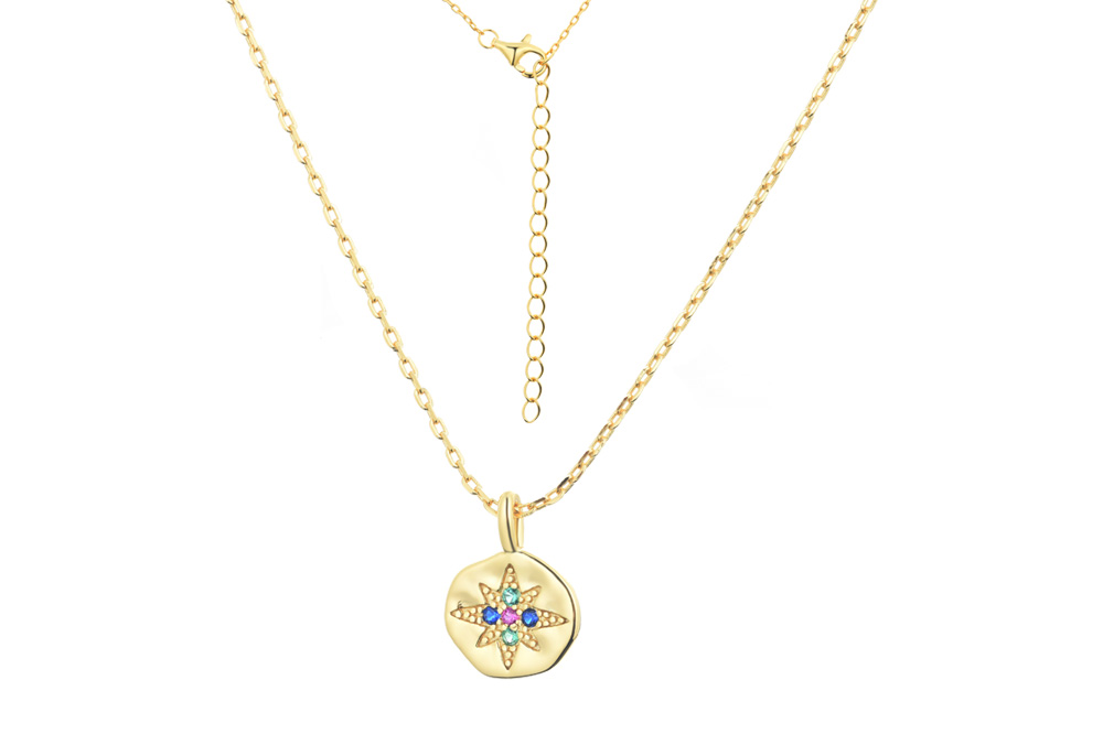 Silver 925 necklace compass with cubic zirconia