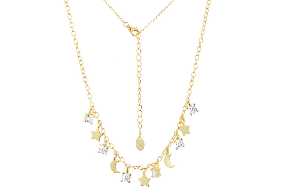 [14647N0038E5BLDO] Sterling silver moon & star zirconita necklace (Gold plated)