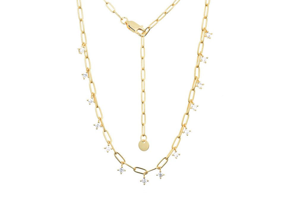 [14651N004000BLDO] Collar plata 925 eslabón alargado de hilo redondo con zirconita  (Oro)