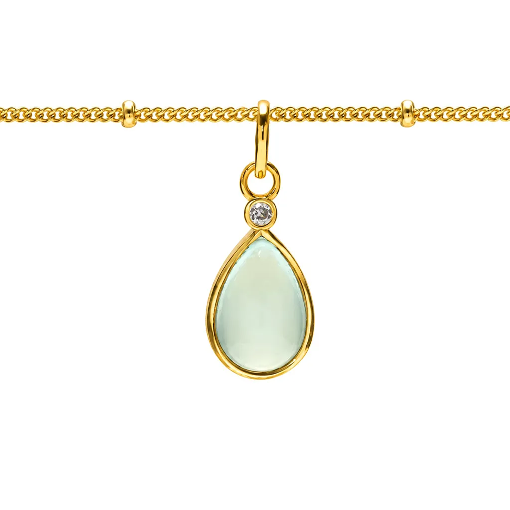 [14723N0039E5CAG1] Collar plata 925 gota de agua piedra semipreciosa con cz  (Aqua calcedonia)