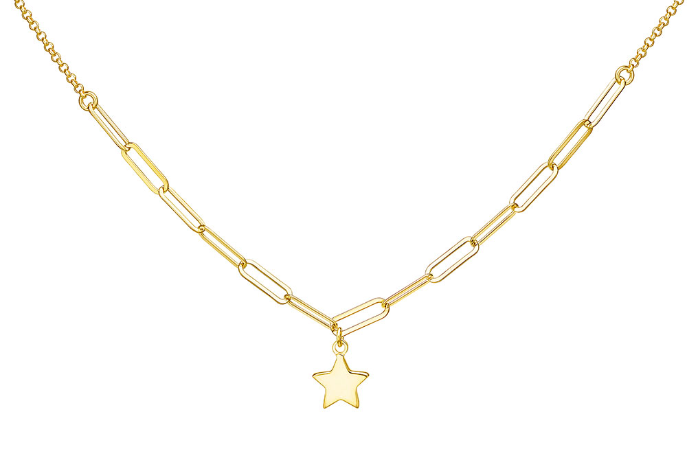Collar plata rolo eslabón rectangular c/ estrella 10mm 