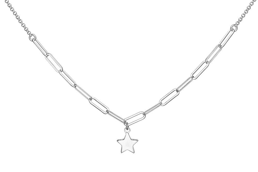 Sterling silver rectangular rolo link necklace with star
