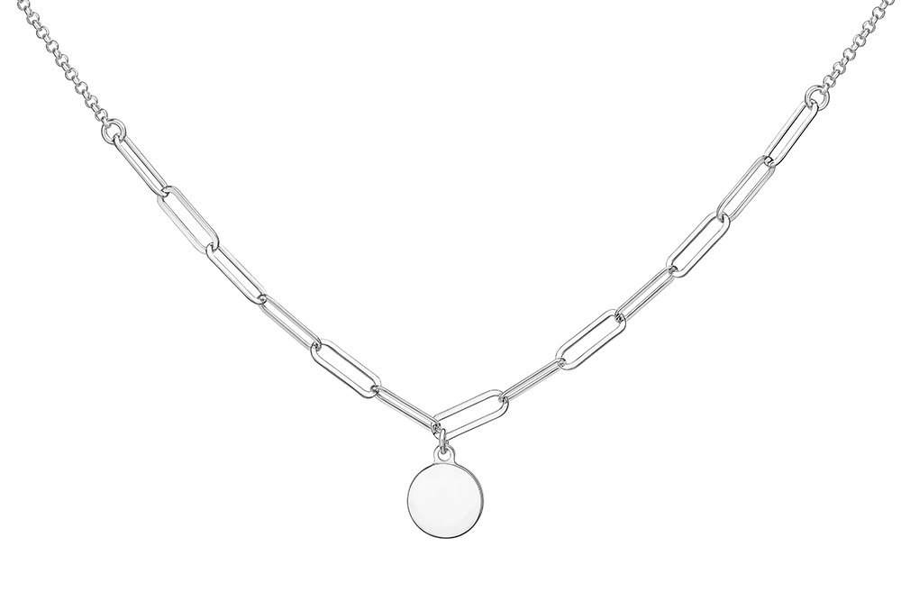 Collar plata rolo eslabón rectangular c/placa redonda 10mm