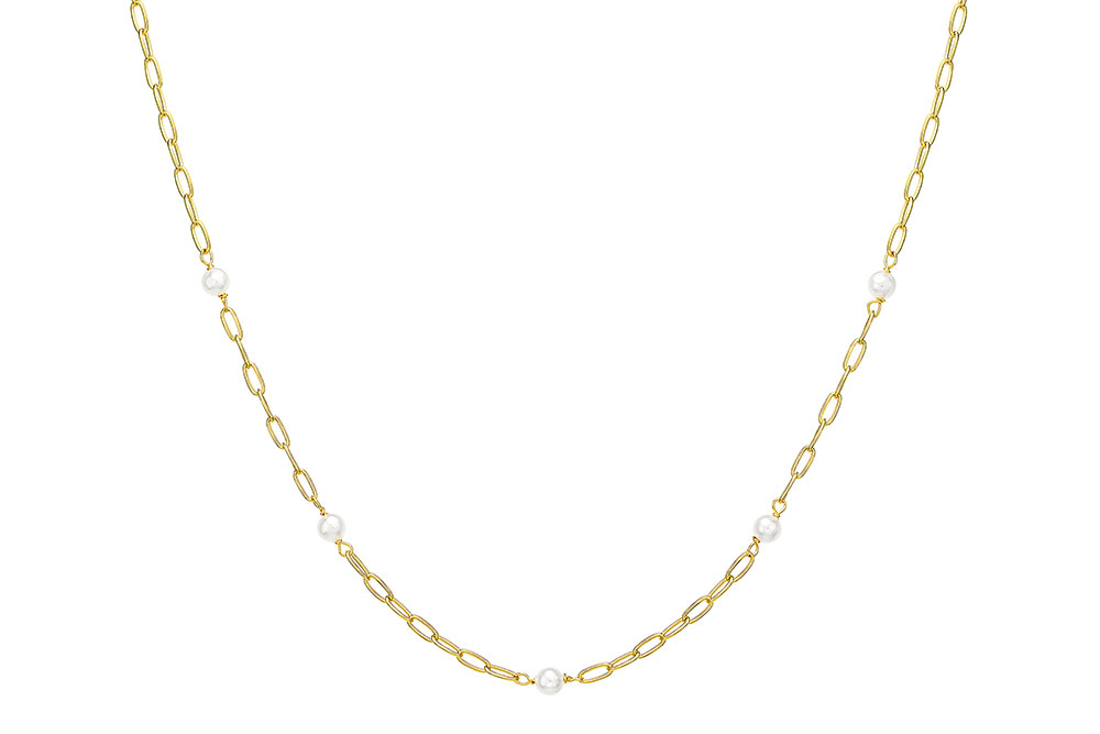 Sterling silver rectangular rolo link necklace with pearl