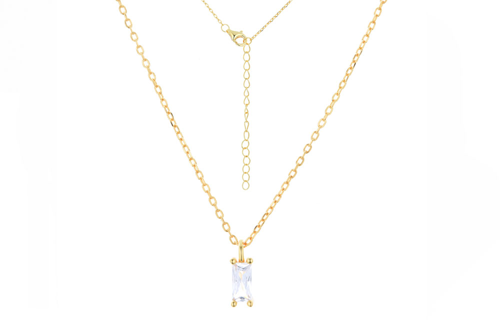 [14969N0038E5BLDO] Sterling silver baguette zirconia necklace (Cubic zirconia, White)