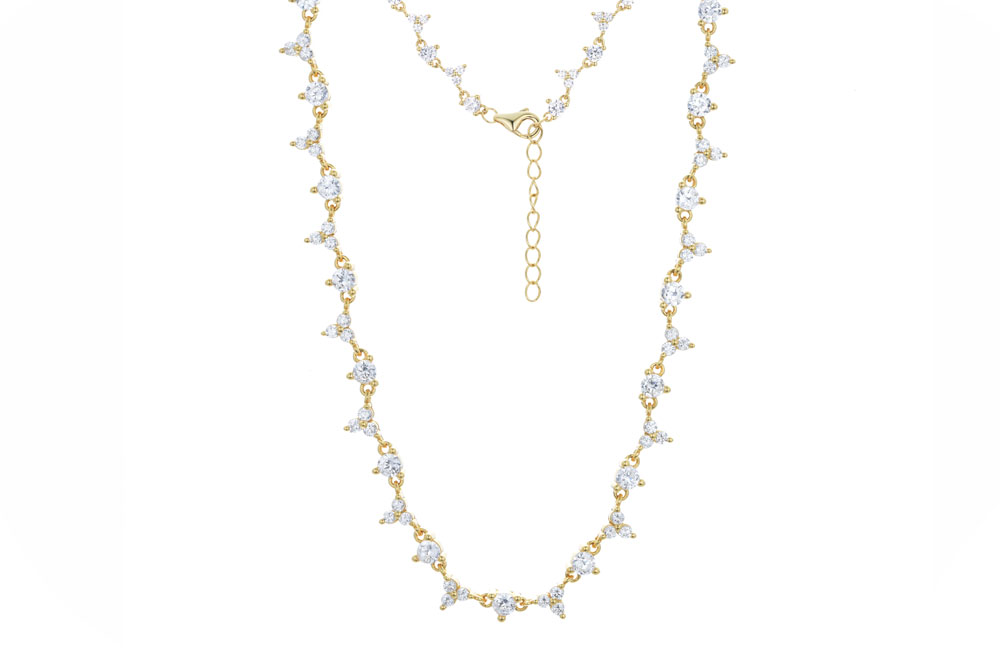 [15083N0038E5BLDO] Collar plata 925 mini triangulos de zirconitas (Oro)