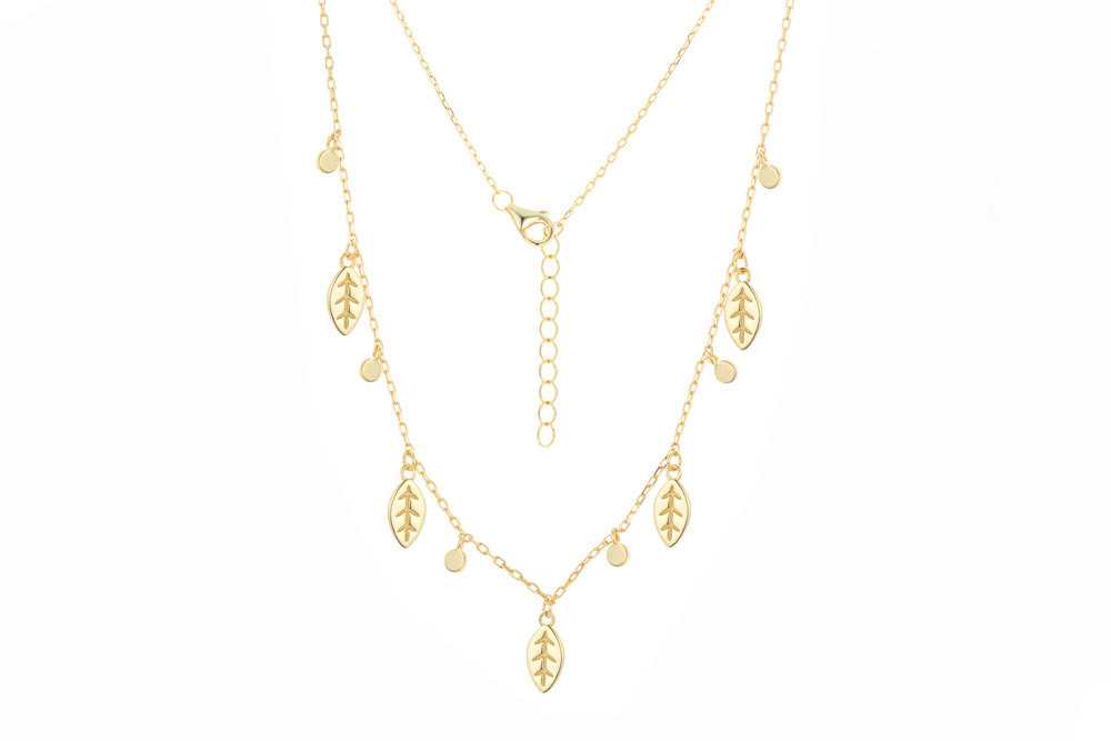 Collar plata 925 hojas y mini plaquitas