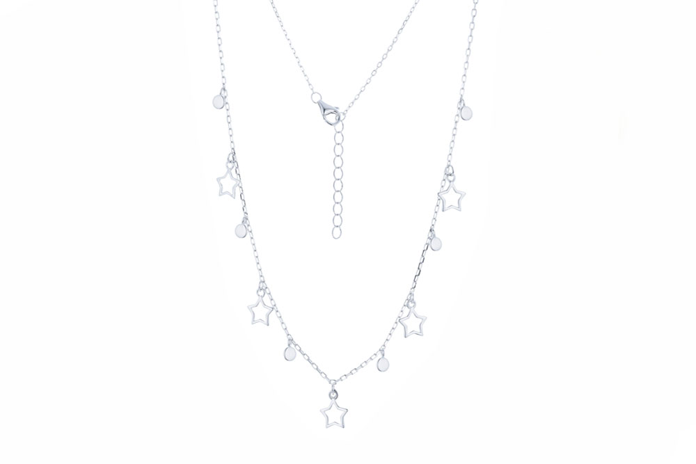 Sterling silver stars & circles necklace