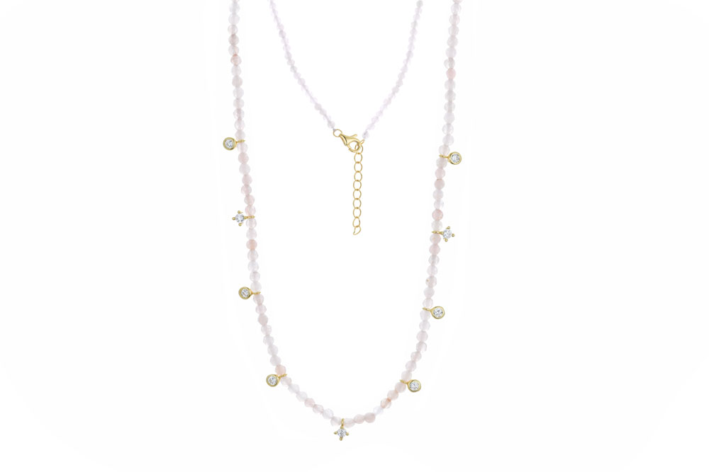 [15087N0038E5LRDO] Sterling silver stone & zirconia necklace (Light pink)