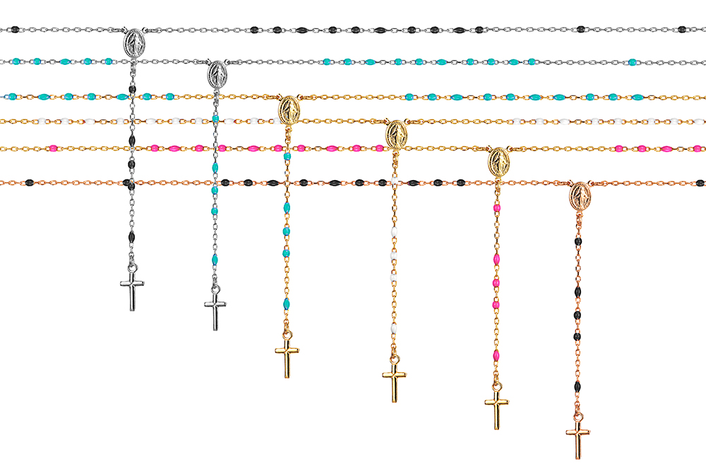 Sterling silver rosary necklace with enameled beads