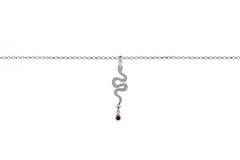 [15137N0038E5ZARD] Collar plata 925 serpiente con zirconita  (Zafiro, Rodio)
